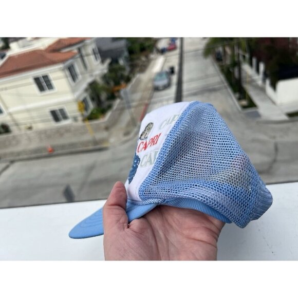Vintage Capri blue trucker mesh hat Italian 80s Mediterranean graphic *defects - Picture 5 of 11